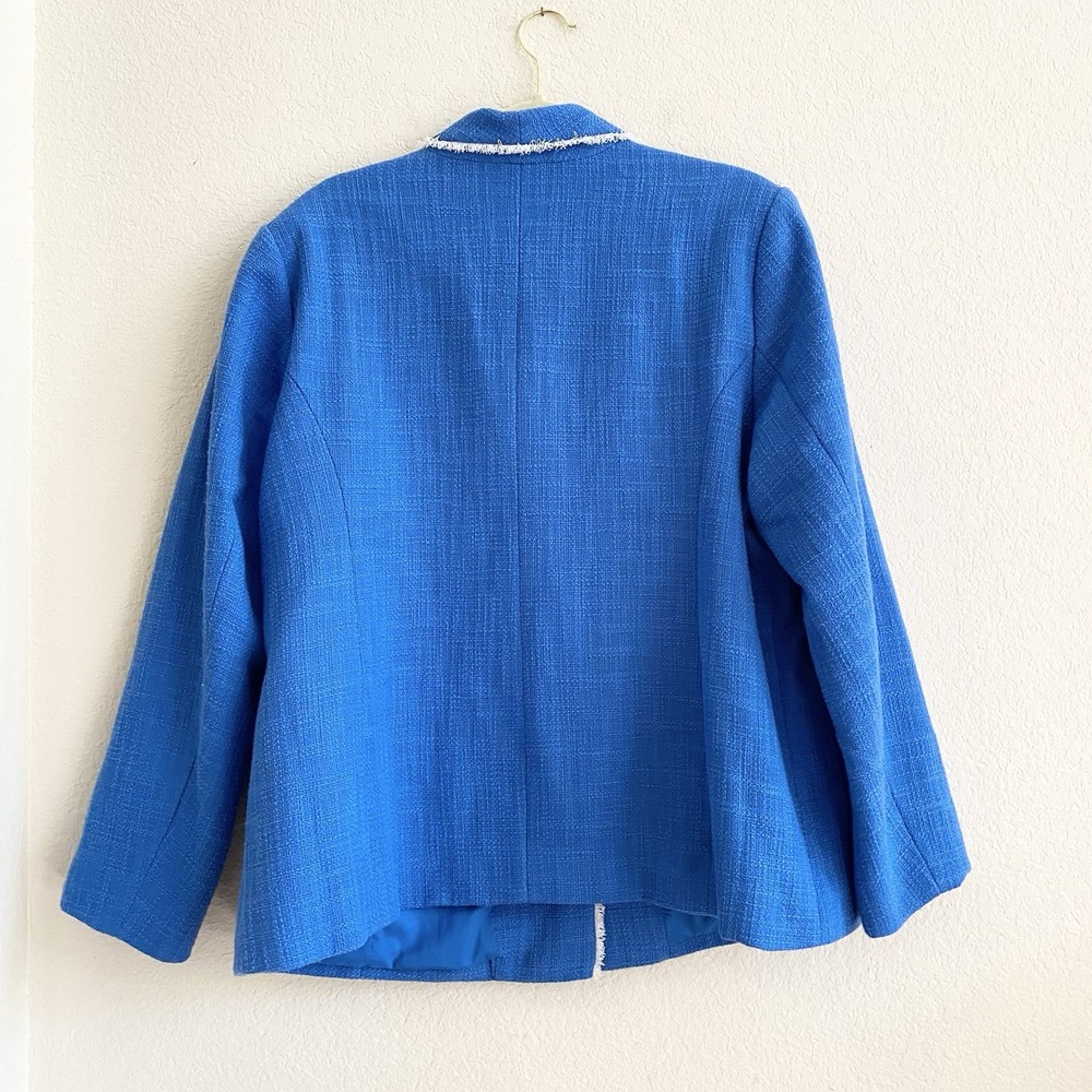 GRAVER Susan Graver Sky Blue Tweed Shawl Collar Blazer Jacket Fray Trim Sz 20W - Picture 10 of 10